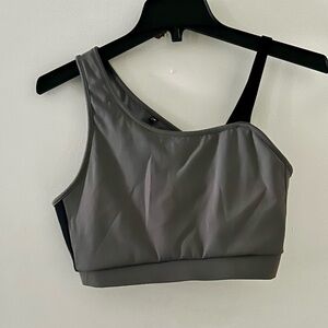 Gymshark Asymmetrical Sports Bray, Grey with black, Size Medium